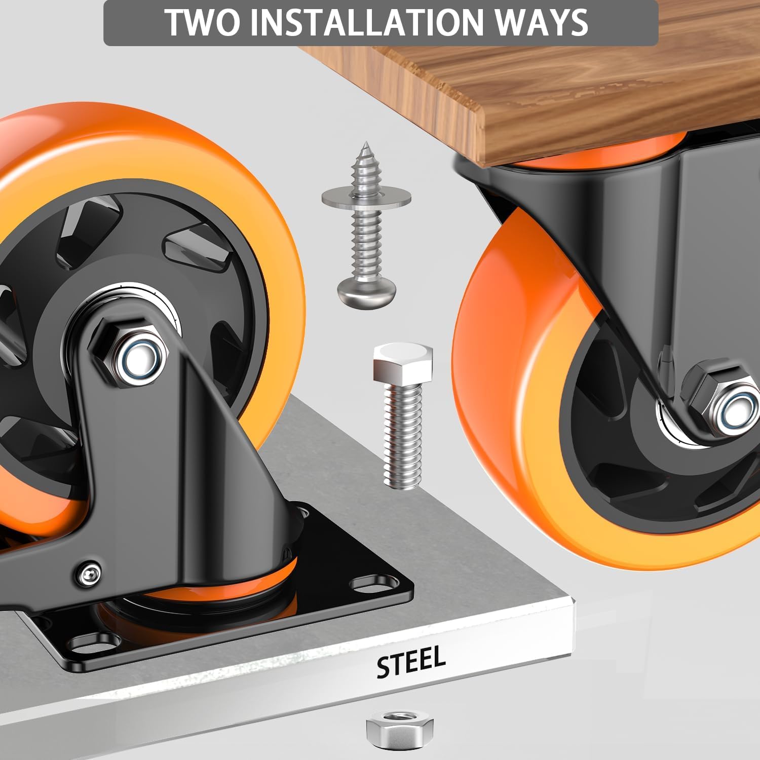 4 inch Casters Set of 4 Heavy Duty, Casters Wheels with Brake Load 2200lbs, Locking Swivel Top Plate Caster