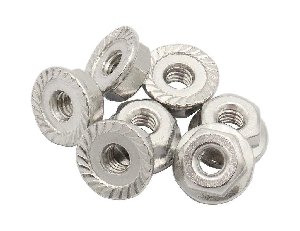 LBY 100pcs Flange Nuts, 8#-32 Serrated Flange Hex Lock Nuts, 304 Stainless Steel (Silver)