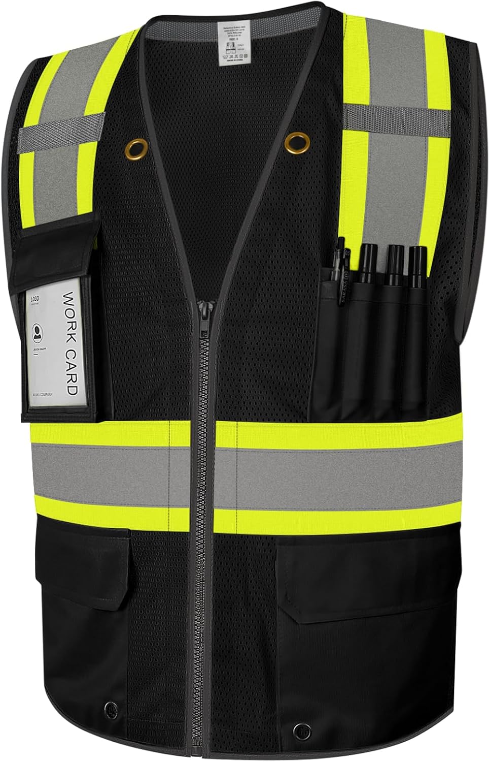 High Visibility Vest for Men Reflective Safety Vest, Black M | 9 Pockets Mesh Safety Vest for Men Women, Class 2 Hi