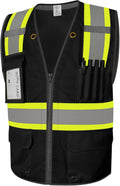 High Visibility Vest for Men Reflective Safety Vest, Black M | 9 Pockets Mesh Safety Vest for Men Women, Class 2 Hi