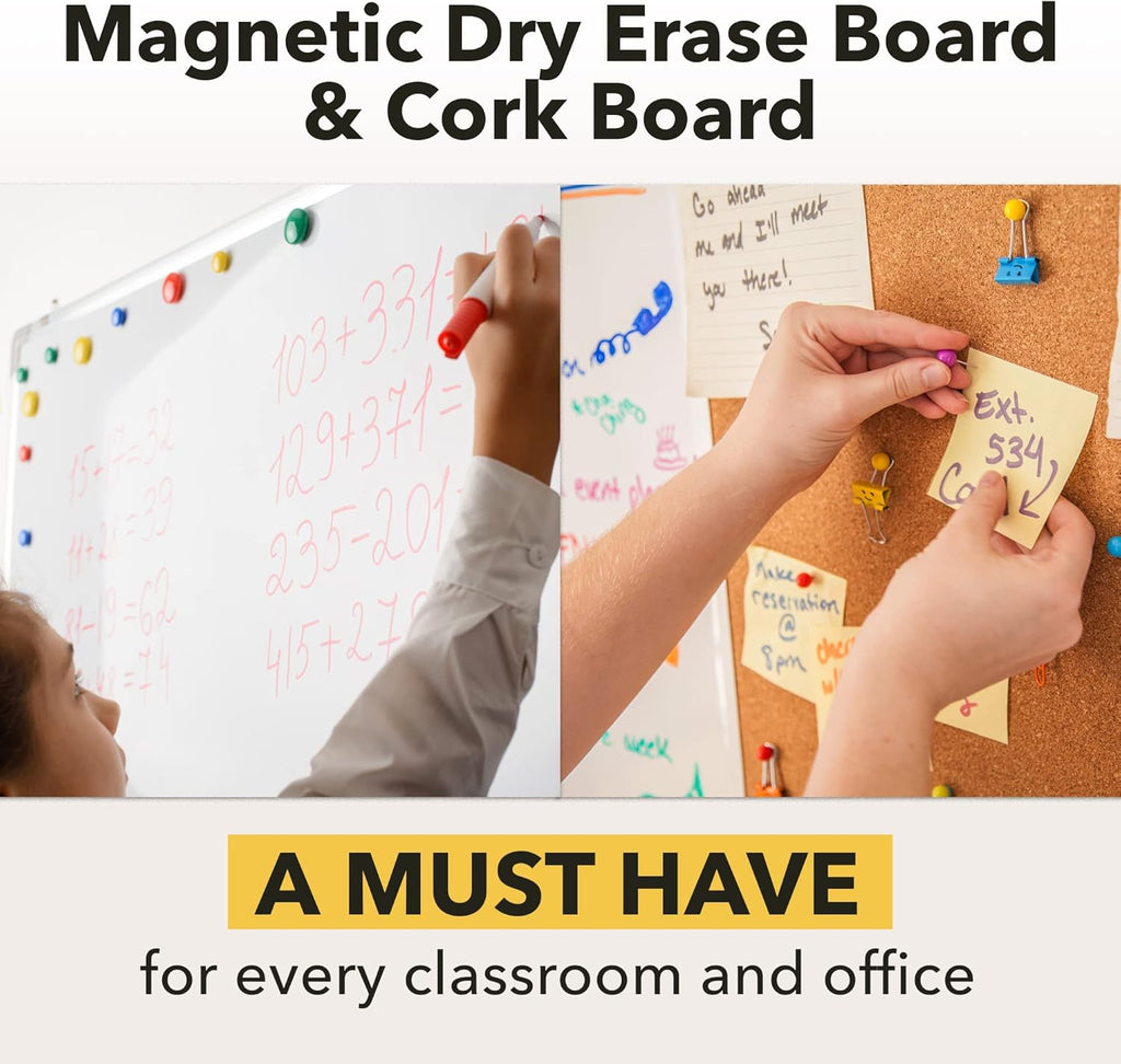 White Board and Cork Board Combo (36x48) Vision Board for 2026 - Half Bulletin Corkboard with Dry Erase Whiteboard