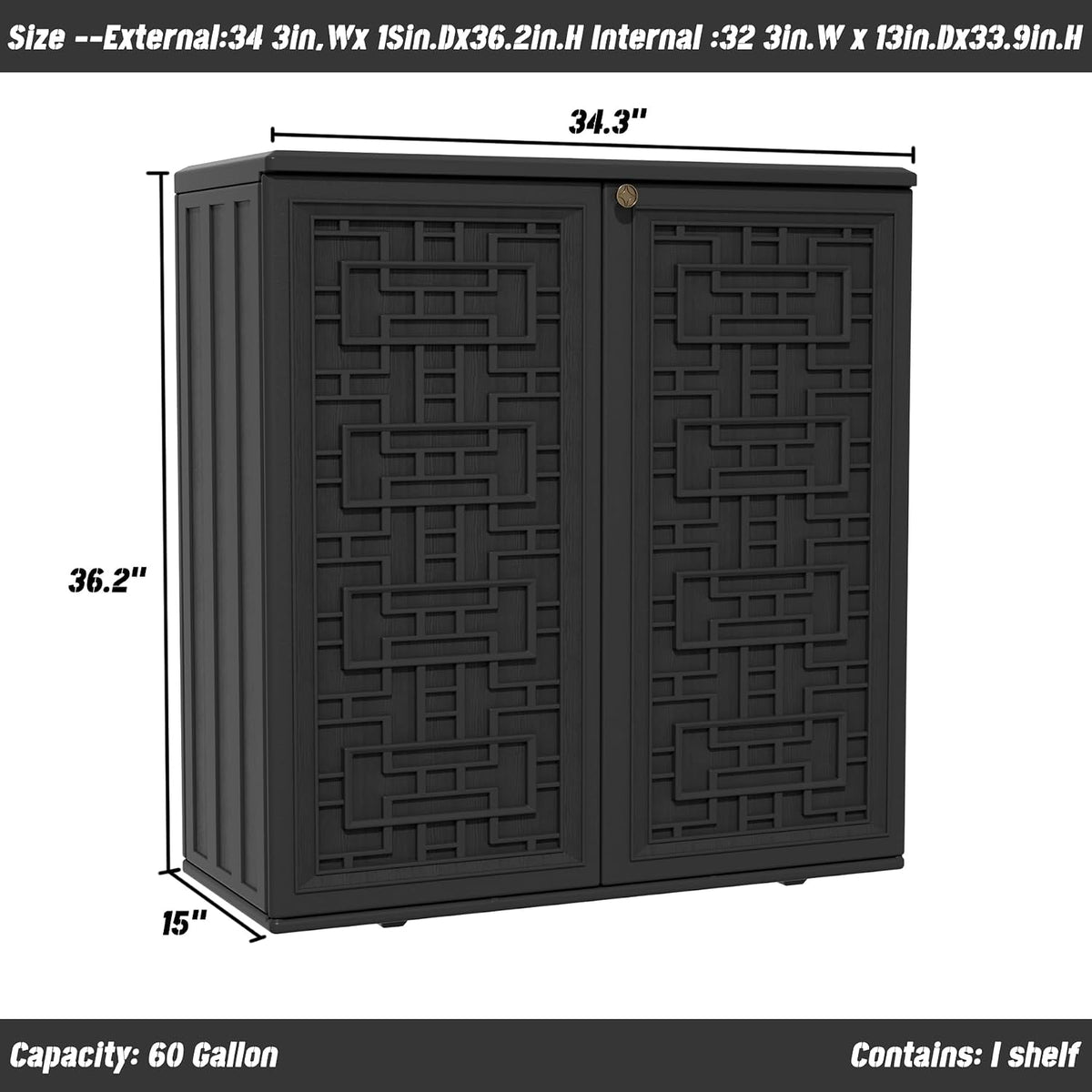Outdoor Storage Cabinet Waterproof with Shelf,Resin Storage Sheds Outdoor Cabinets for tub Towels/Chemicals/Grill
