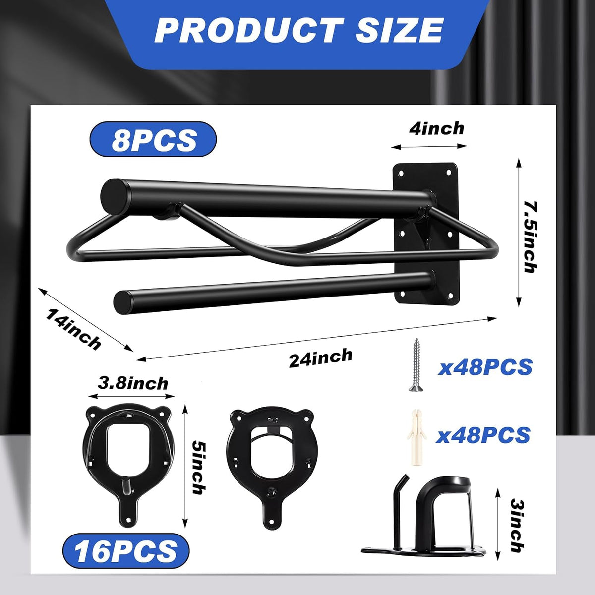 24 Pack Saddle Rack Wall Mount with Pad Bar Horse Bridle Rack Metal Bracket Bridle Hooks Detachable Portable Saddle