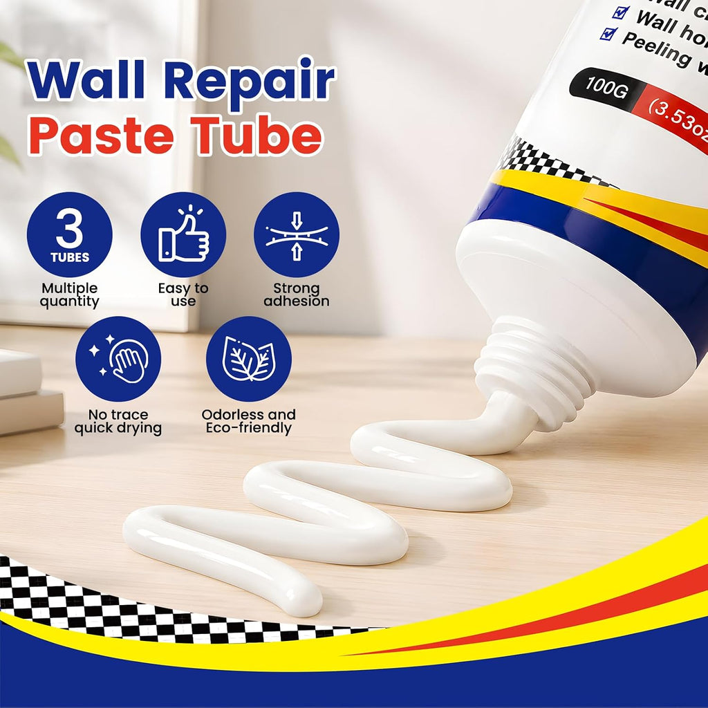 Drywall Repair Kit 3 Tubes,Spackle Wall Repair Paste Kit | 3×100g Putty, White Plaster Drywall Mud for Wall Repair