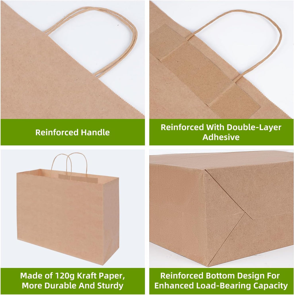 Large Kraft Gift Bag, 50 Pcs Brown Paper Shopping Bags with Handles | 16x6x12 Inches Recyclable Heavy-duty Kraft