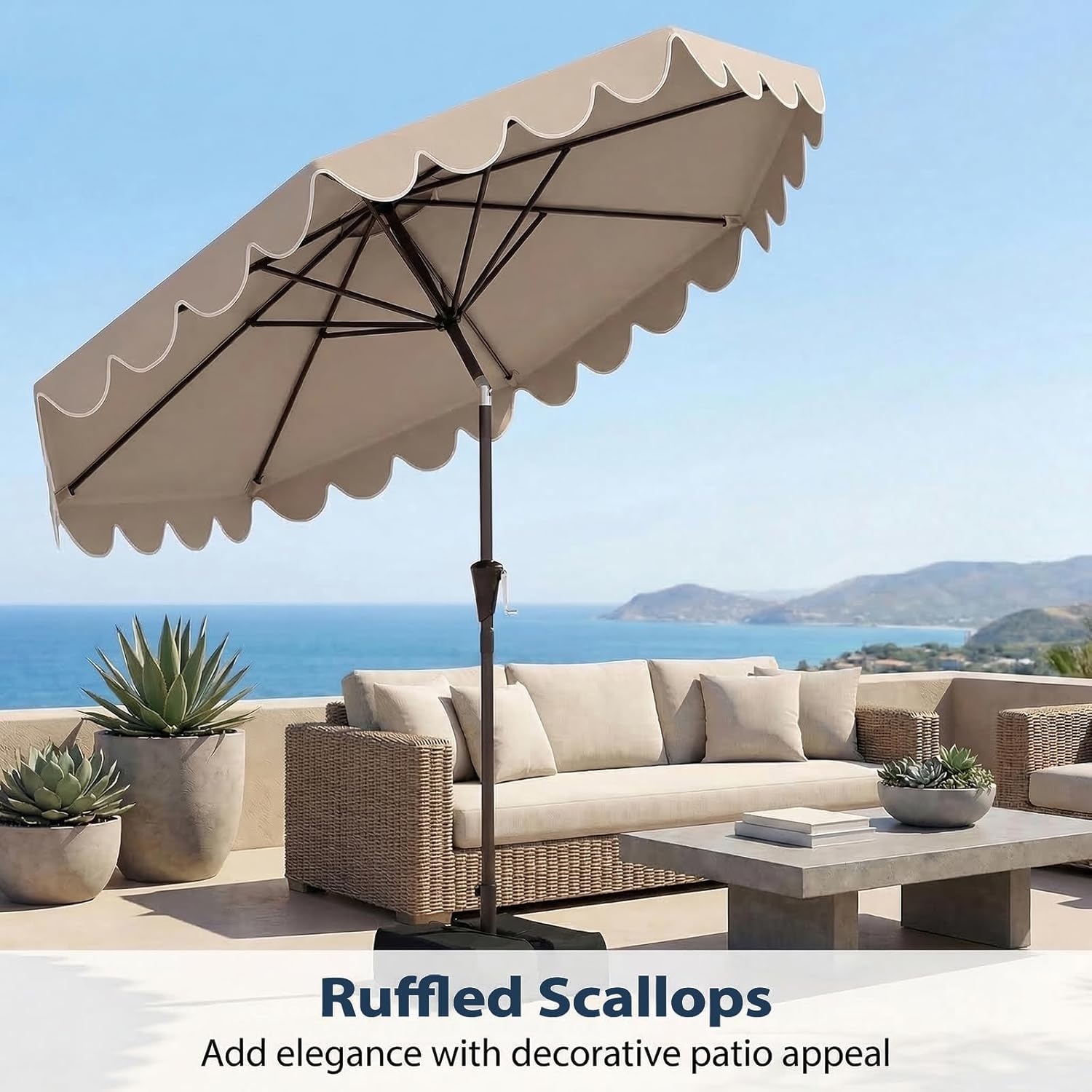 10 FT Patio Umbrella with Weighted Base Included, Outdoor Market Umbrella w/Push Button Tilt & Crank, 8 Heavy-Duty