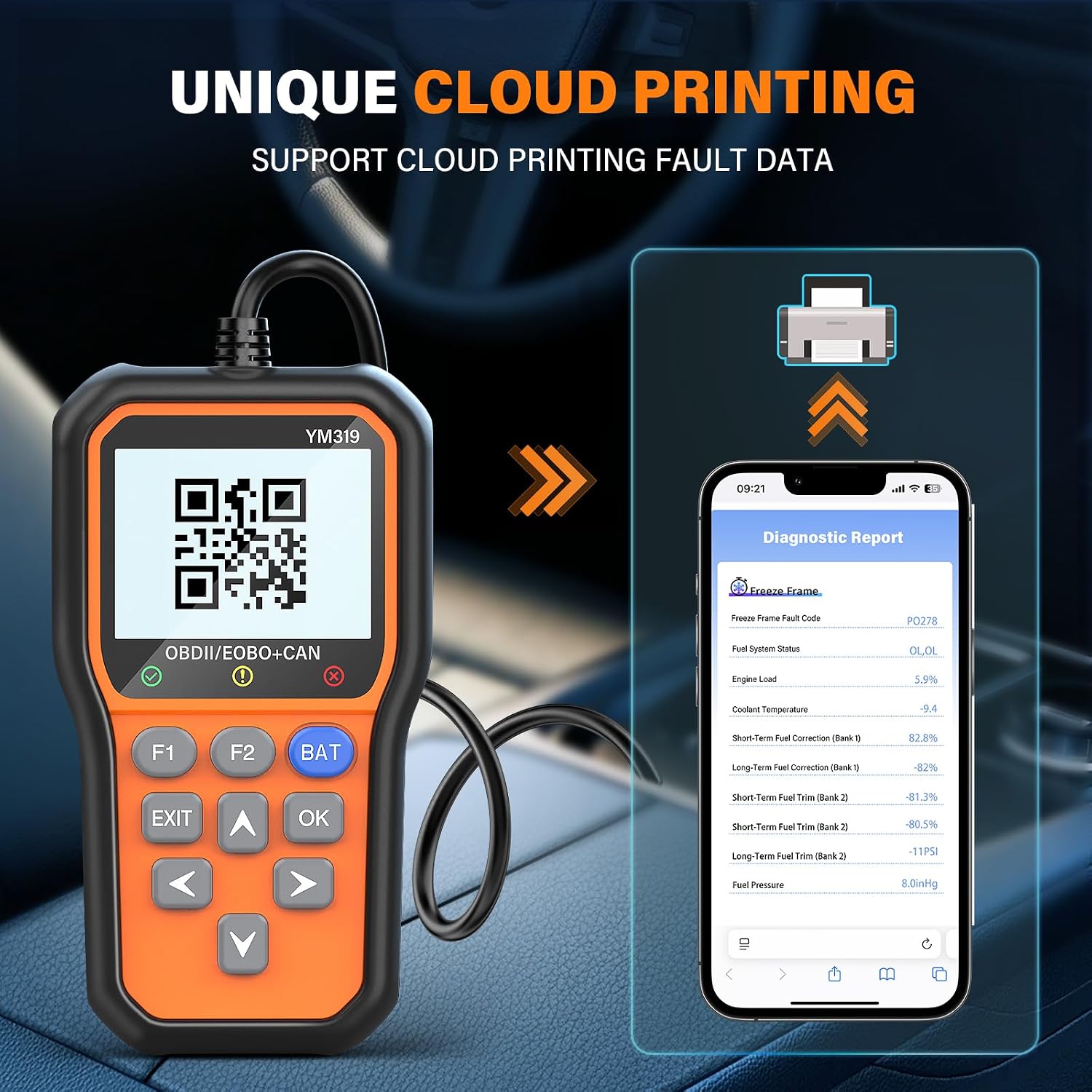 YM319 OBD2 Scanner Diagnostic Tool with Battery Tester, Scan Tool | Check Engine Fault Code Reader with Live Data
