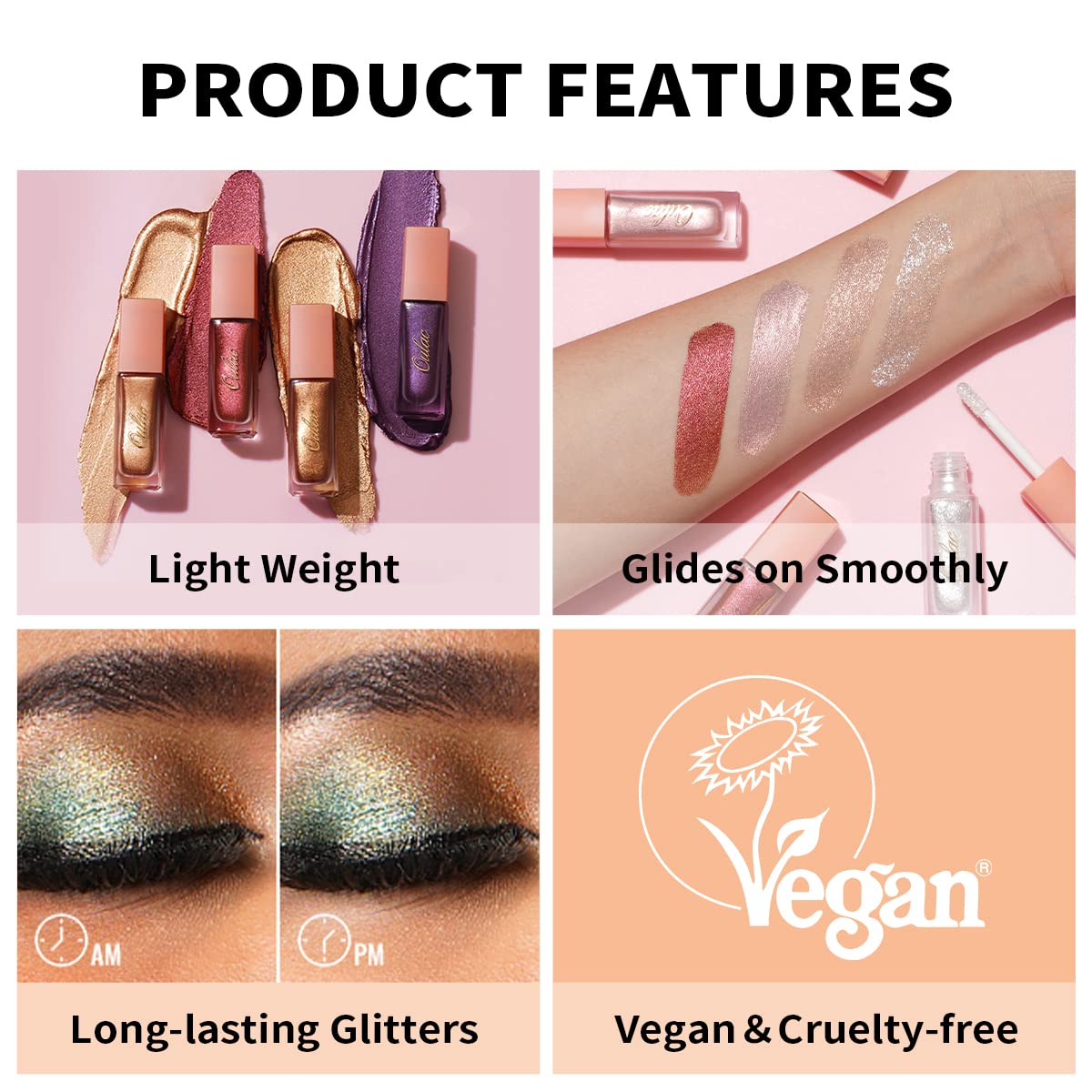 Liquid Glitter Eyeshadow Liquid Eyeshadow White Eye shadow| Liquid Eyeliner Shimmer Eye Makeup| Non-creasing