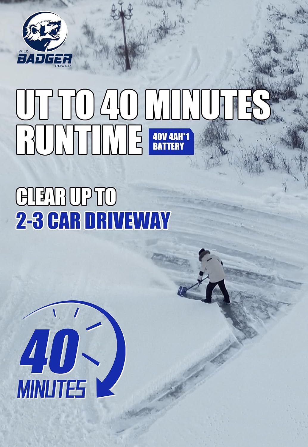 40V Cordless Electric Snow Shovel, 12-Inch Brushless | 12-in clearing width, up to 8-in snow depth, fixed forward