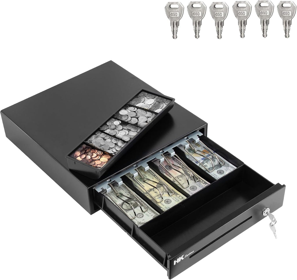 13inch Heavy Duty POS Cash Drawer with 4Bill/5Coin, Removable Coin Compartment, 24V, RJ11, Single Large Media Slot