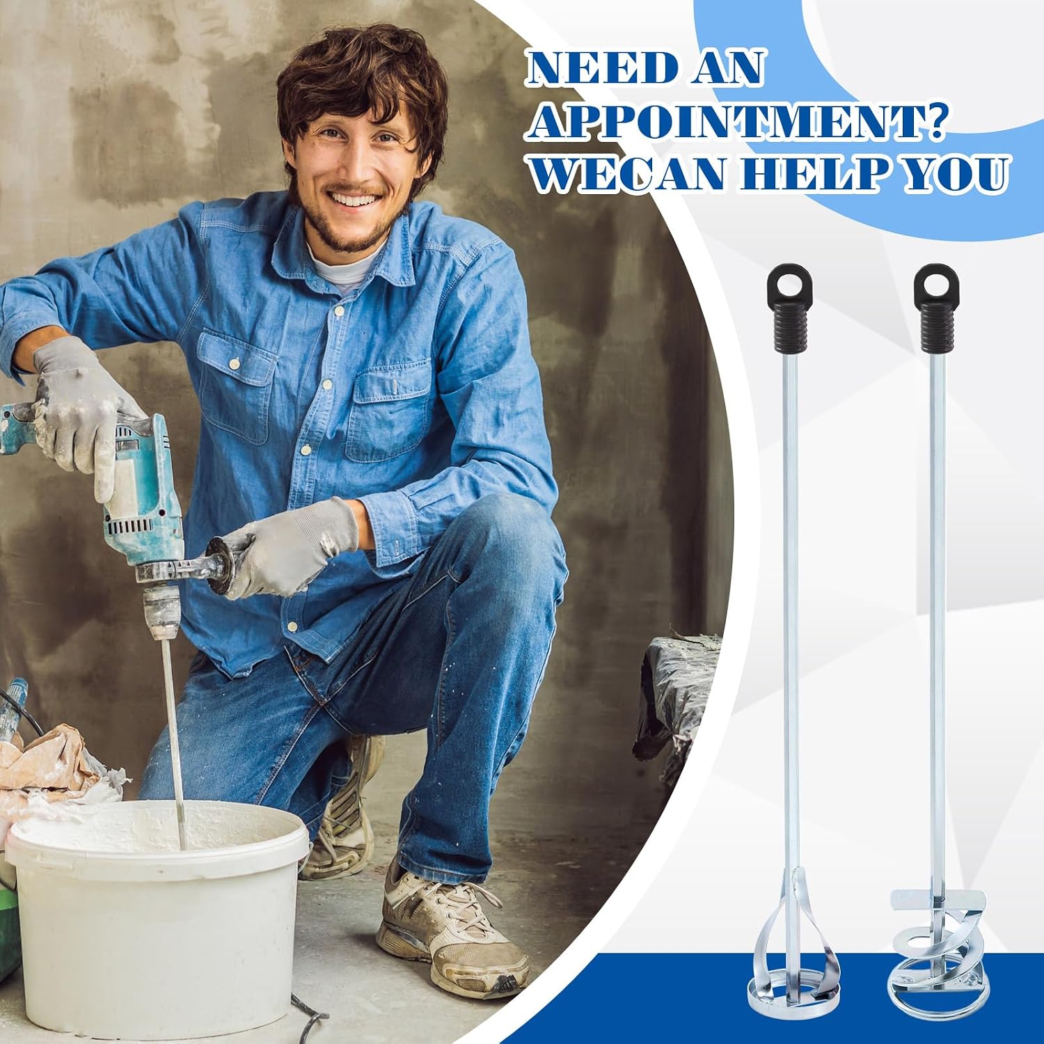 Set of 2 Paint Mixer for Drill Painting Mixer Stirrer Drill Attachment, 15.7" Mixing Paddles and 2.3" Mixing