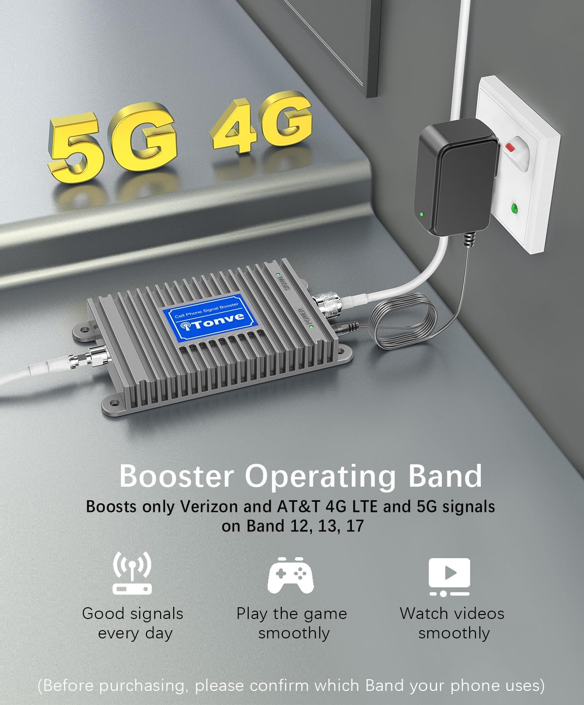 Cell Phone Signal Booster for Verizon, AT&T & T-Mobile – Up to 5,000 Sq Ft Coverage – Boosts 5G 4G LTE Signals on