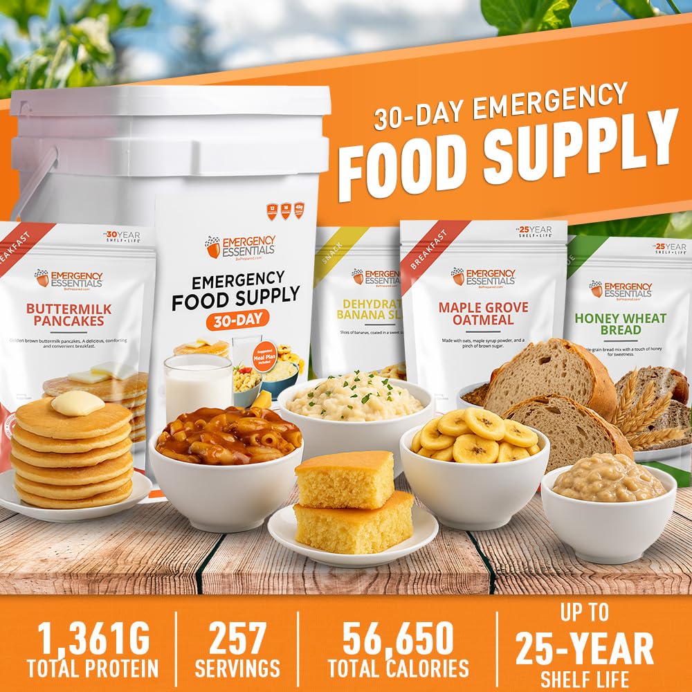 1-Month Emergency Food Supply Bucket, 257 Servings, 56,650 Calories | Long-Term Survival Food Kit for Disaster