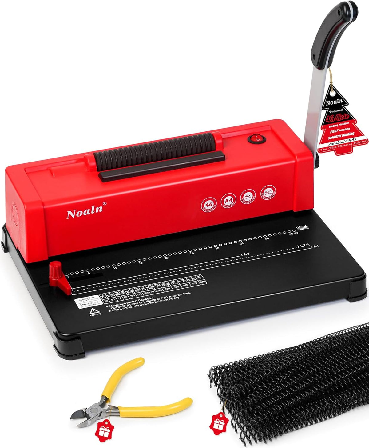 46-Hole Binding Machine Spiral Coil Binder Classic Red,DIY Book Binder Kits with Electric Coil Inserter,100pcs Comb
