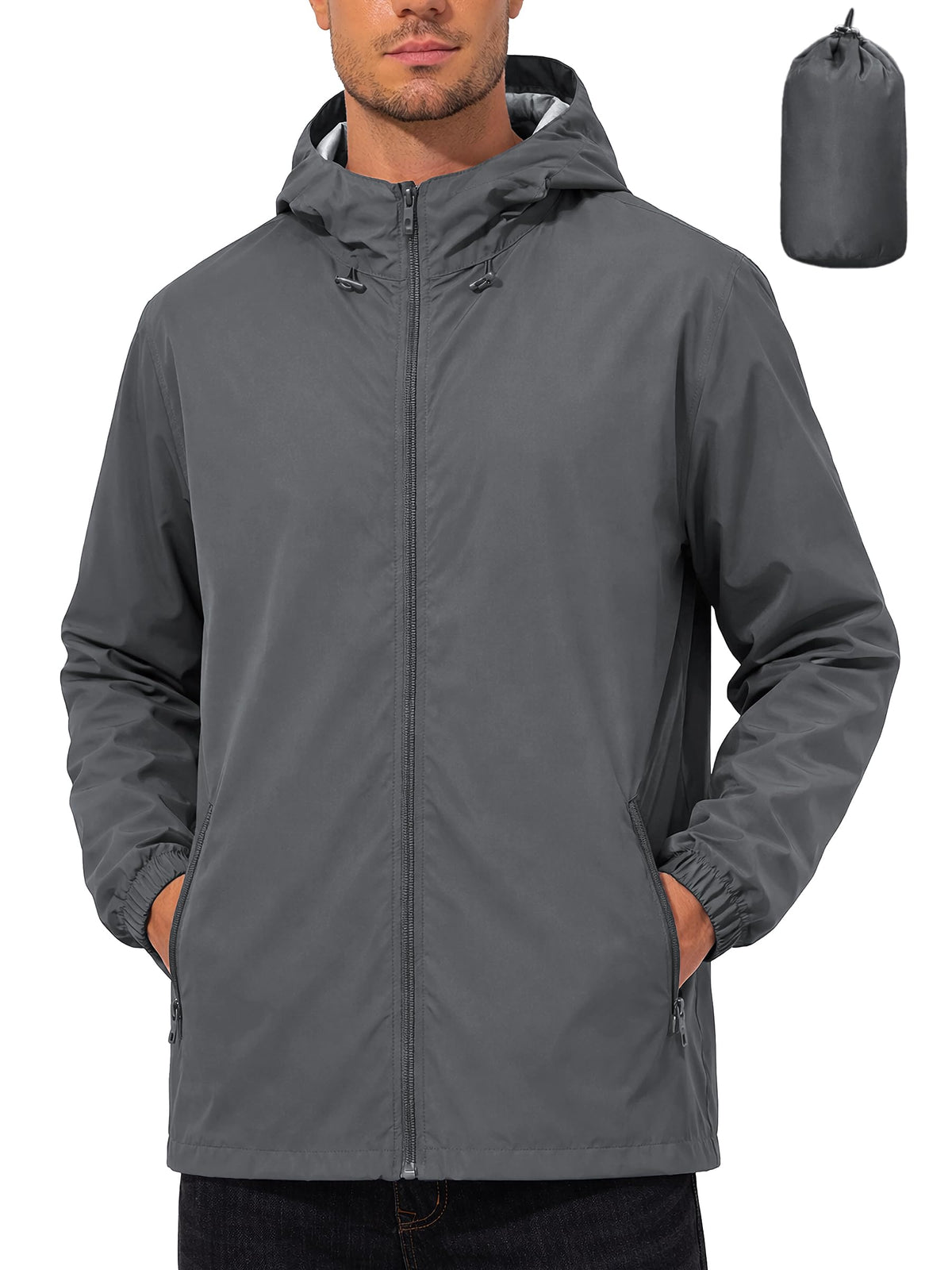 Mens Raincoat Waterproof Rain Jacket Grey XL