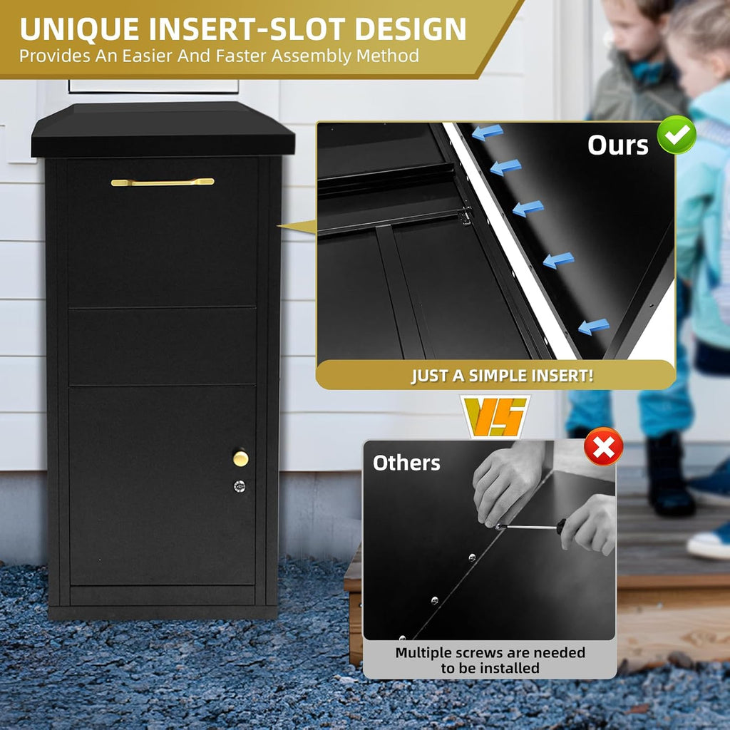 Large Package Delivery Box for Outside, 17.6" x 15.7" x 38" Parcel Drop Box with Lock, 2.7 ft3 Anti-Theft Lockable