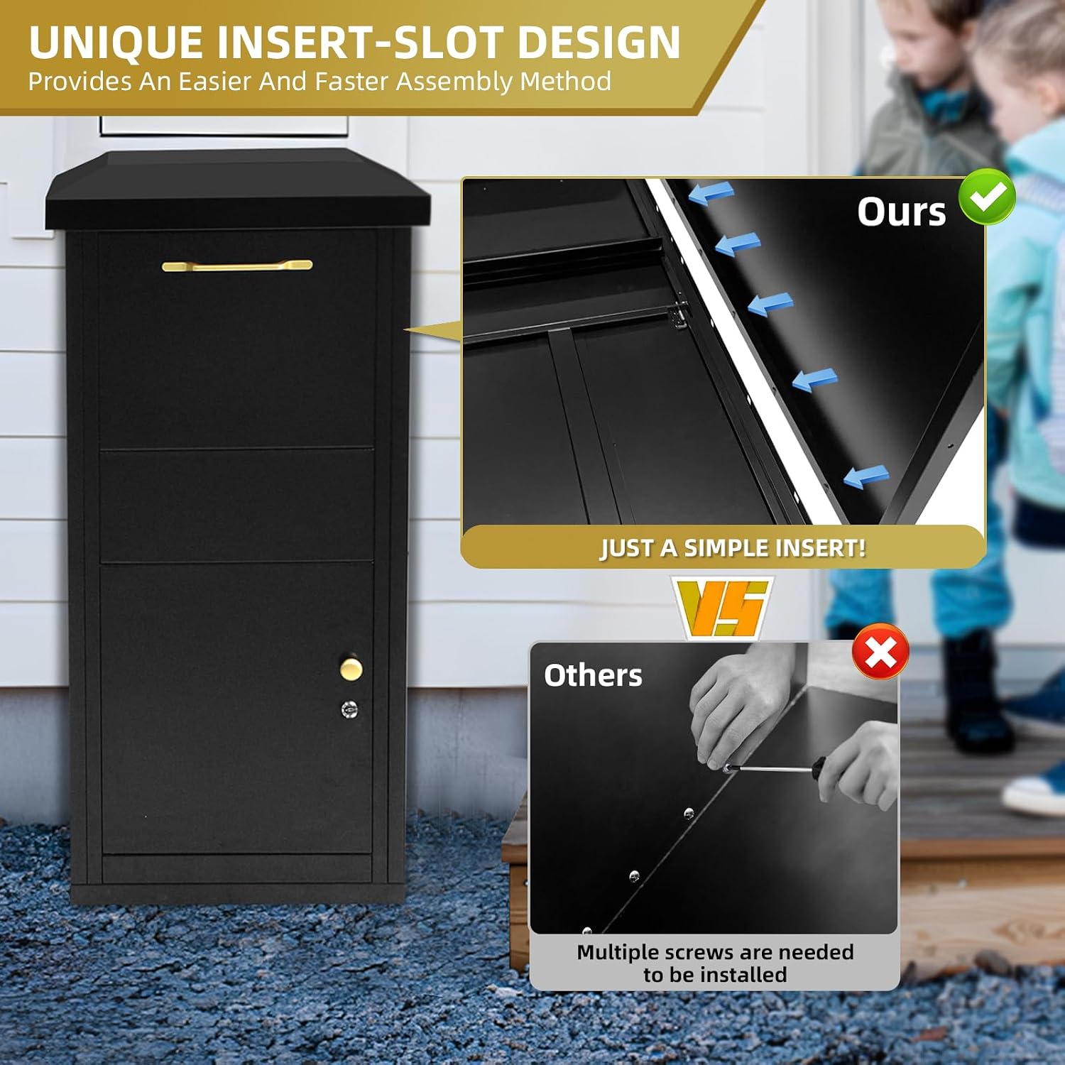 Large Package Delivery Box for Outside, 17.6" x 15.7" x 38" Parcel Drop Box with Lock, 2.7 ft3 Anti-Theft Lockable