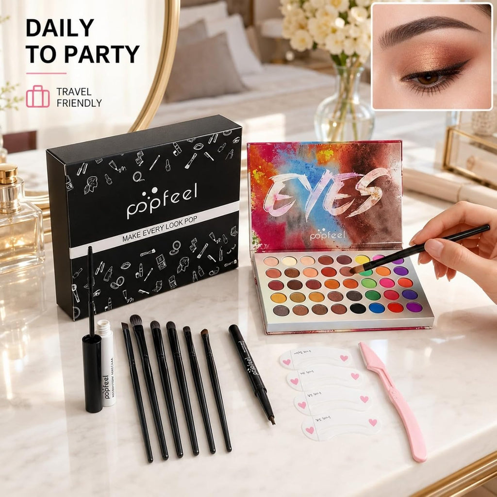40-Color Eyeshadow Palette Eye Makeup Set (Black) | 40 Color Shade Palette All-in-One Kit Begineer Friendly Full Eye