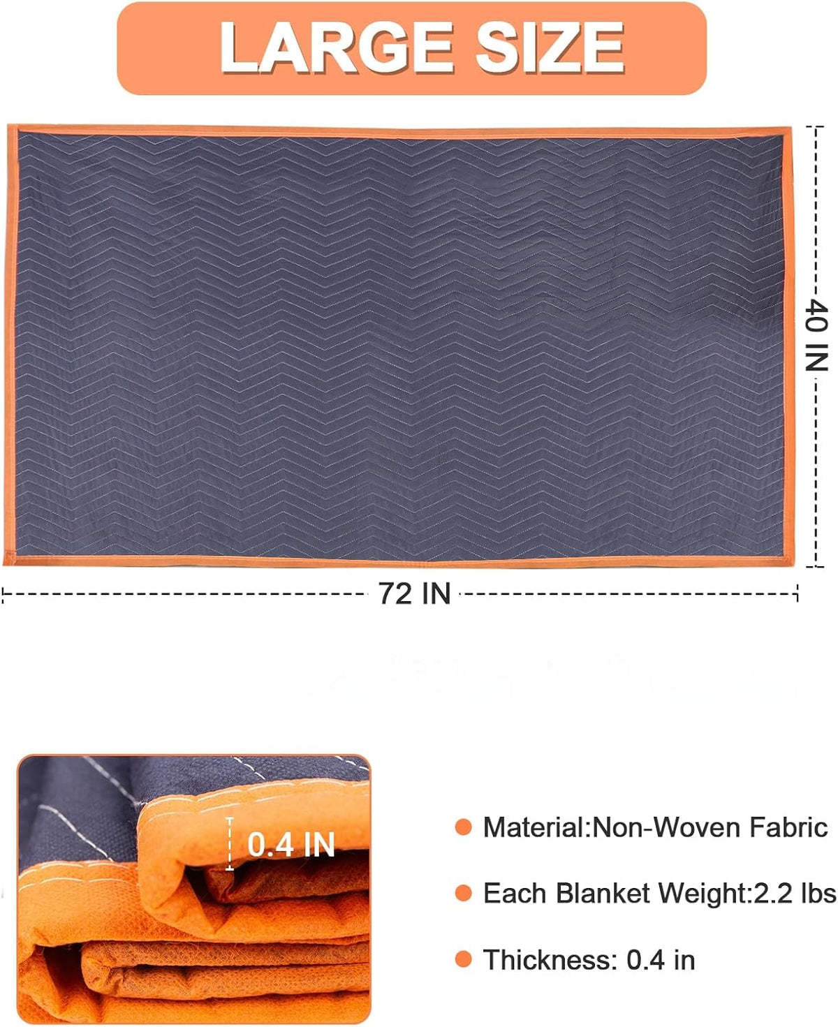2Pk Heavy-Duty Moving Blankets 72x40in Rev Black & Blue 4.4lbs