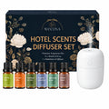 Waterless Rechargeable Waterless Diffuser – Hotel Collection Diffuser Set with 6 Hotel Essential Oils – Two Intensity