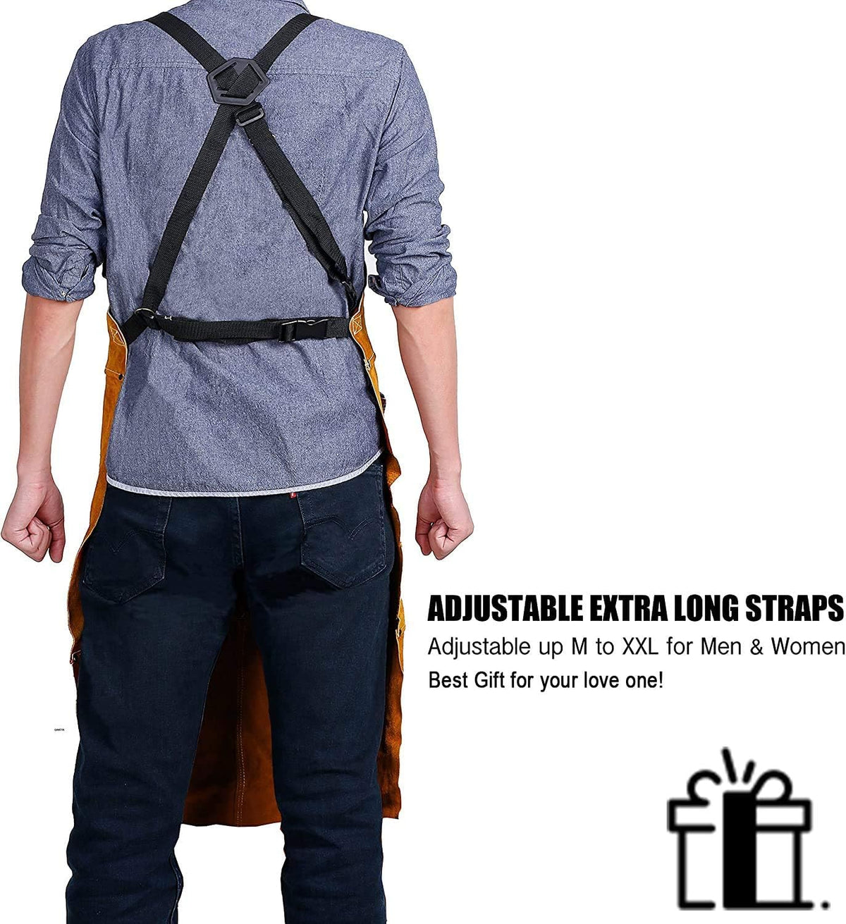 Leather Welding Apron 6 Pockets Heat Flame Resistant for Blacksmith | Split Cowhide Work Tool Apron with Aramid