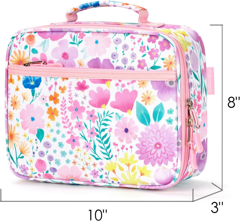 Kids Lunch Box for Girls, Insulated and Reusable Lunch Bag for School Preschool Kindergarten, Flower Pink