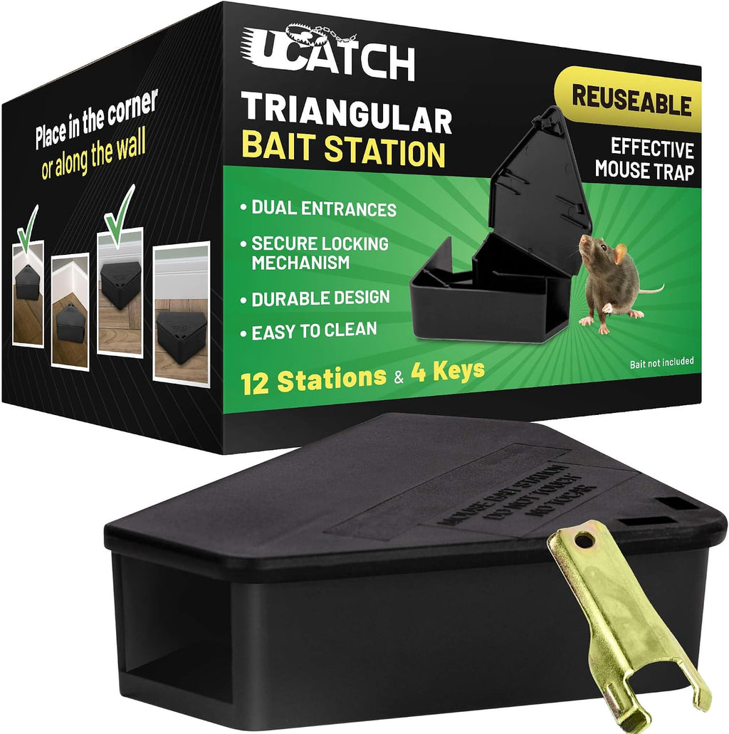 LockBait Pro Mouse Bait Stations | 12 Pack Mouse Bait Box for Outdoor Use | Mice Bait Stations with Keys for Indoor
