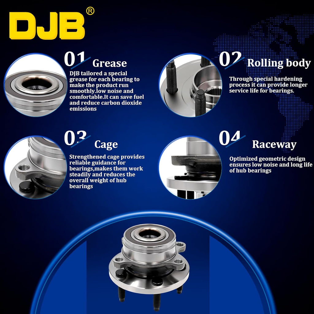 DJB 512460 Pair Front/Rear Wheel Bearing Hub Assembly for 11-19 Explorer
