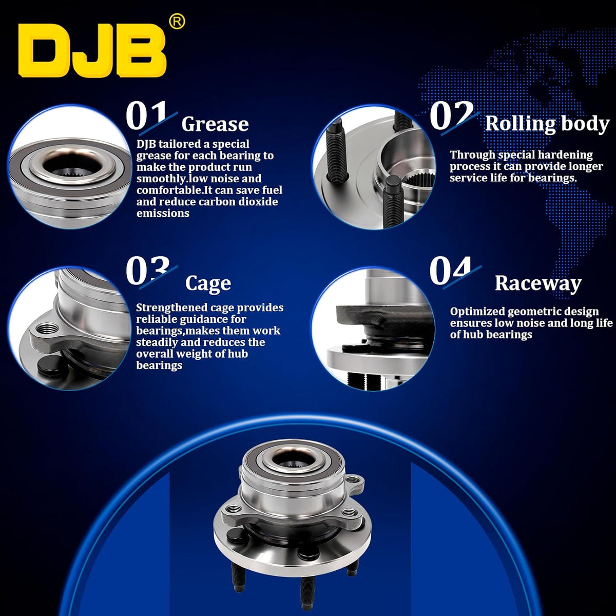 DJB 512460 Pair Front/Rear Wheel Bearing Hub Assembly for 11-19 Explorer