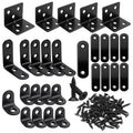 96PCS Black Straight Flat Metal Bracket & L Corner Brackets Mending Plates Stainless Steel Flat Brace Brackets Fixed