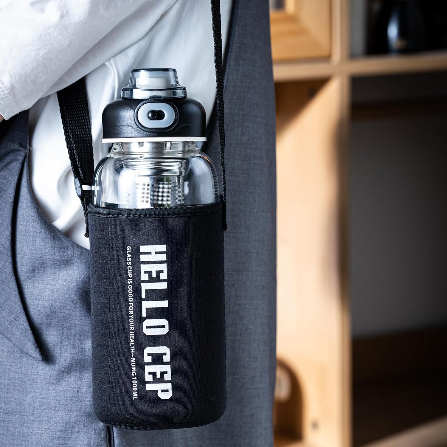 34oz tea bottle with infuser - Large Capacity Glass Water Bottle, With Time Mark, Stainless Steel Tea