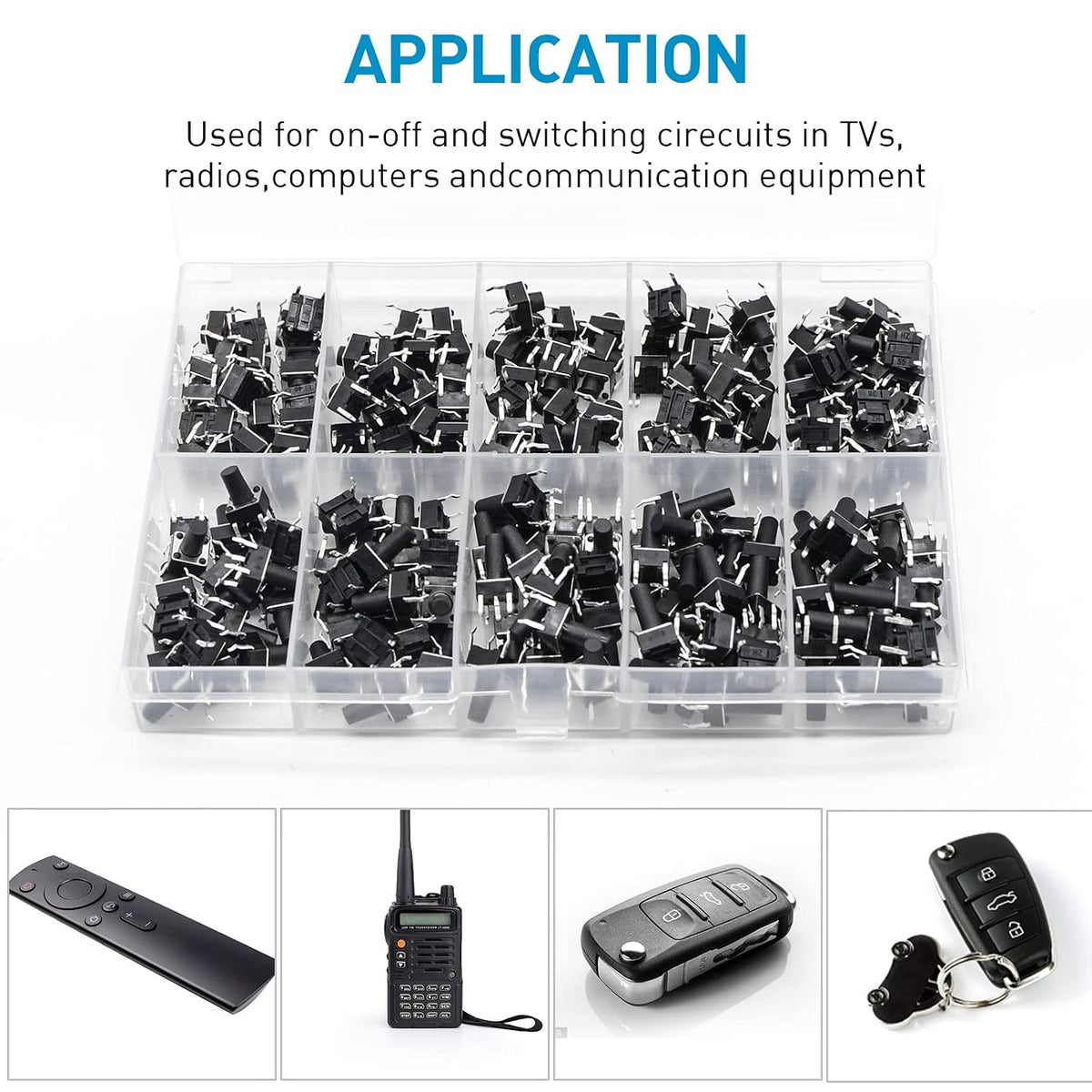 QTEATAK 200 Pcs 10 Value 4 Pins 6 x 6mm Micro Momentary Tact Tactile Push Button Switch Assortment Kit