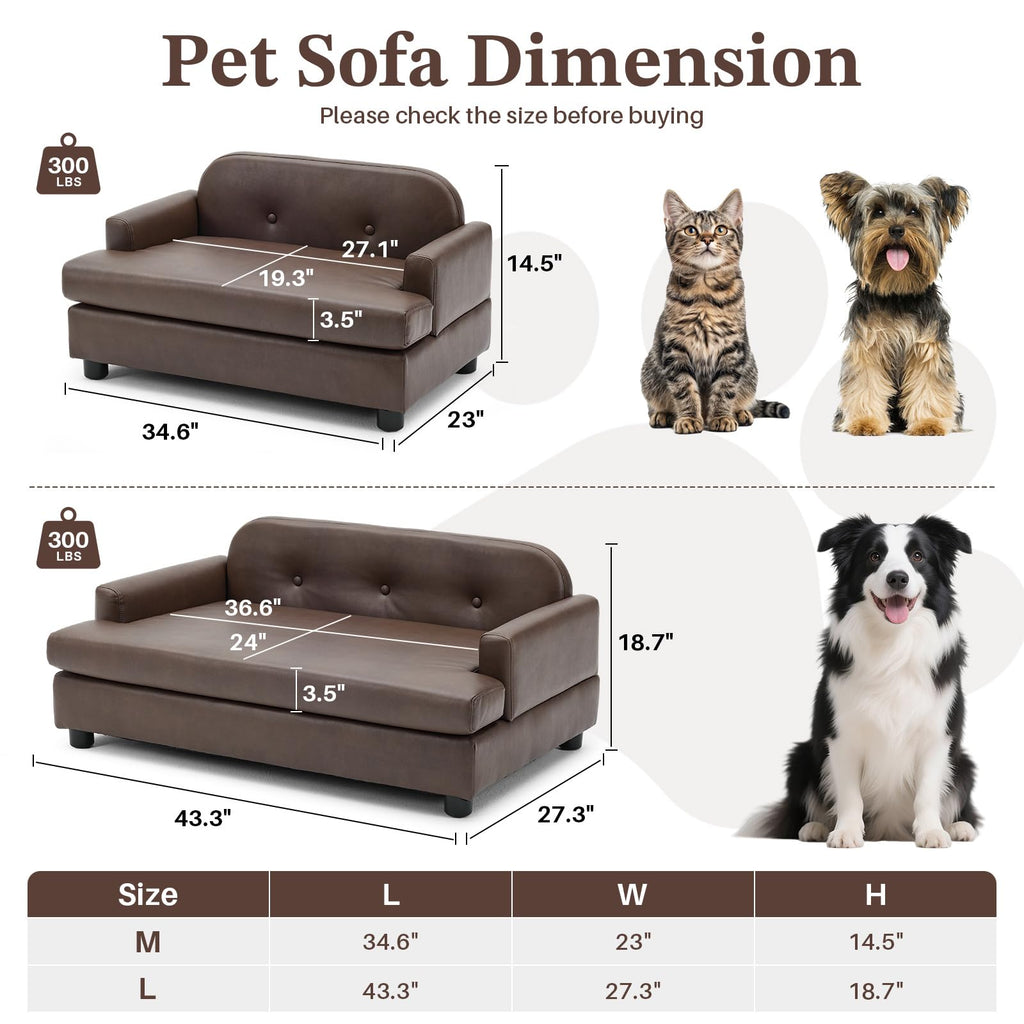 Luxury Dog Sofa Bed Elevated Pet Couch with Durable Waterproof Leather