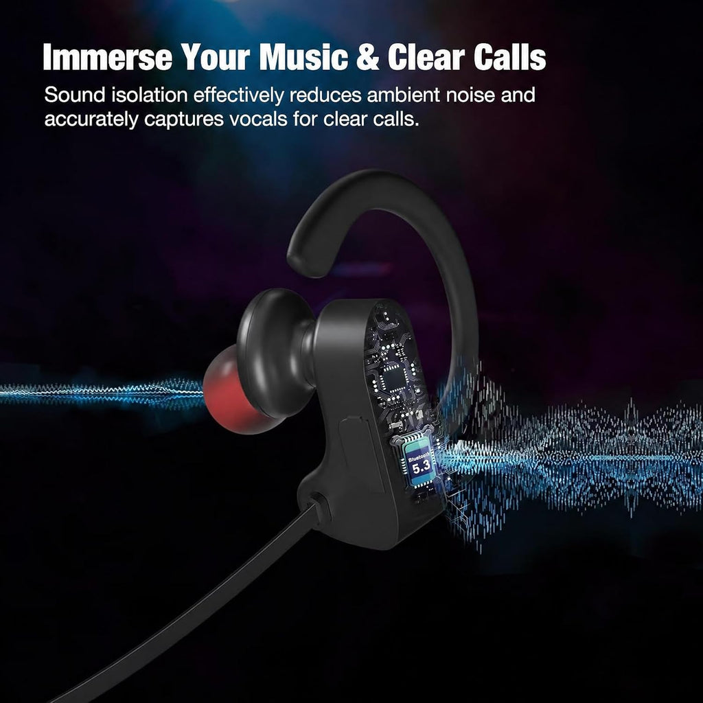 Bluetooth Wireless Headphones 16H Playtime Earbuds with Mic Stereo in-Ear Earphones, IPX7 Waterproof Sports Sound
