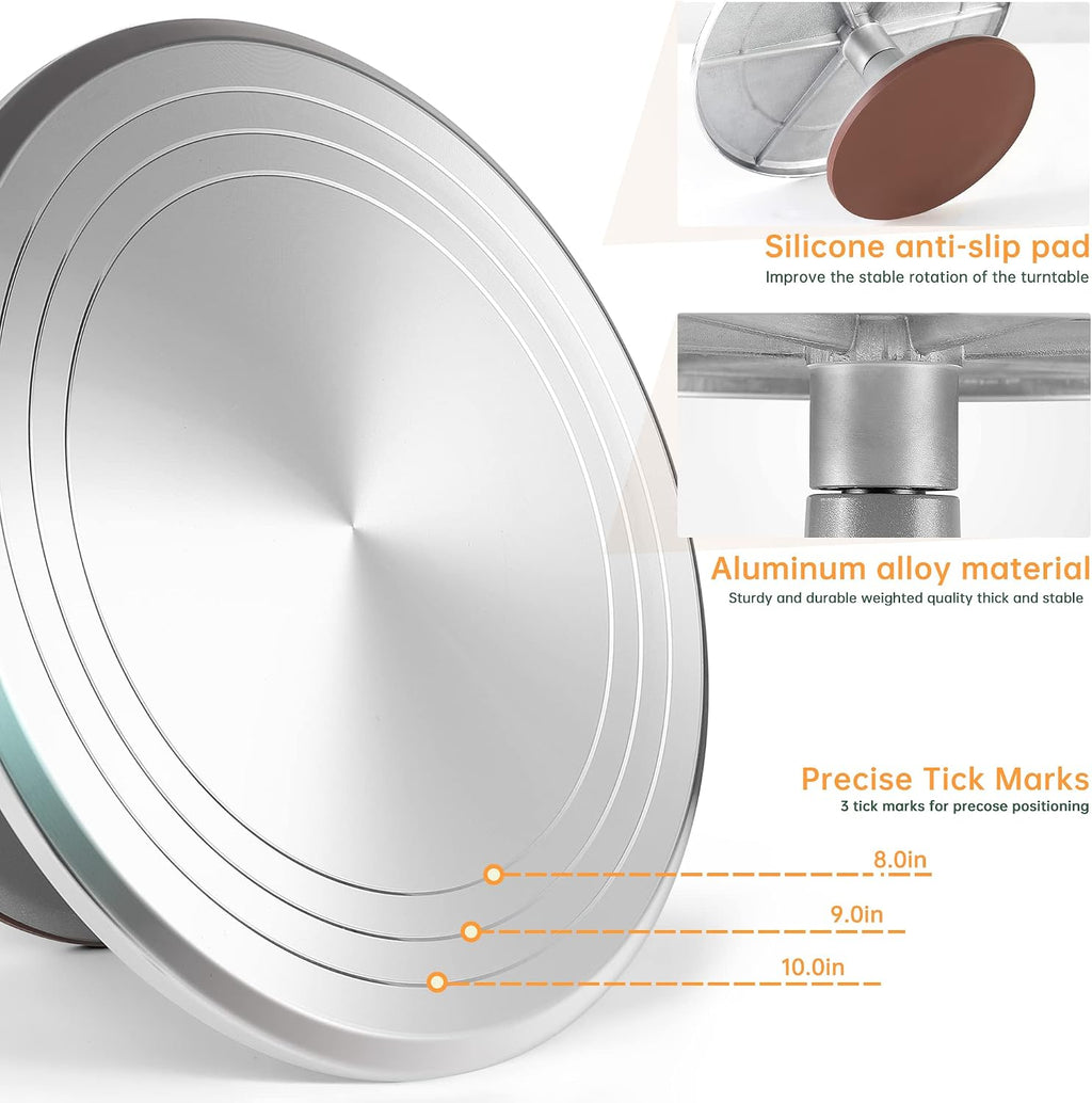 12 Inch Cake Turntable Decorating Stand with Aluminum,Cake Turntable Decorating Kit,Rotating Cake Stand Cake Spinner