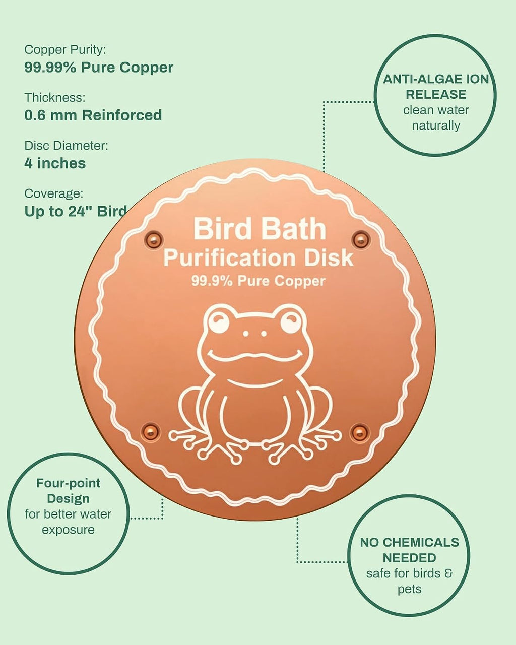 Bird Bath Purification Disk Pure Copper Winter Birdbath Solar Power Heater Deicer Heater Bowl Safe Ground Garden