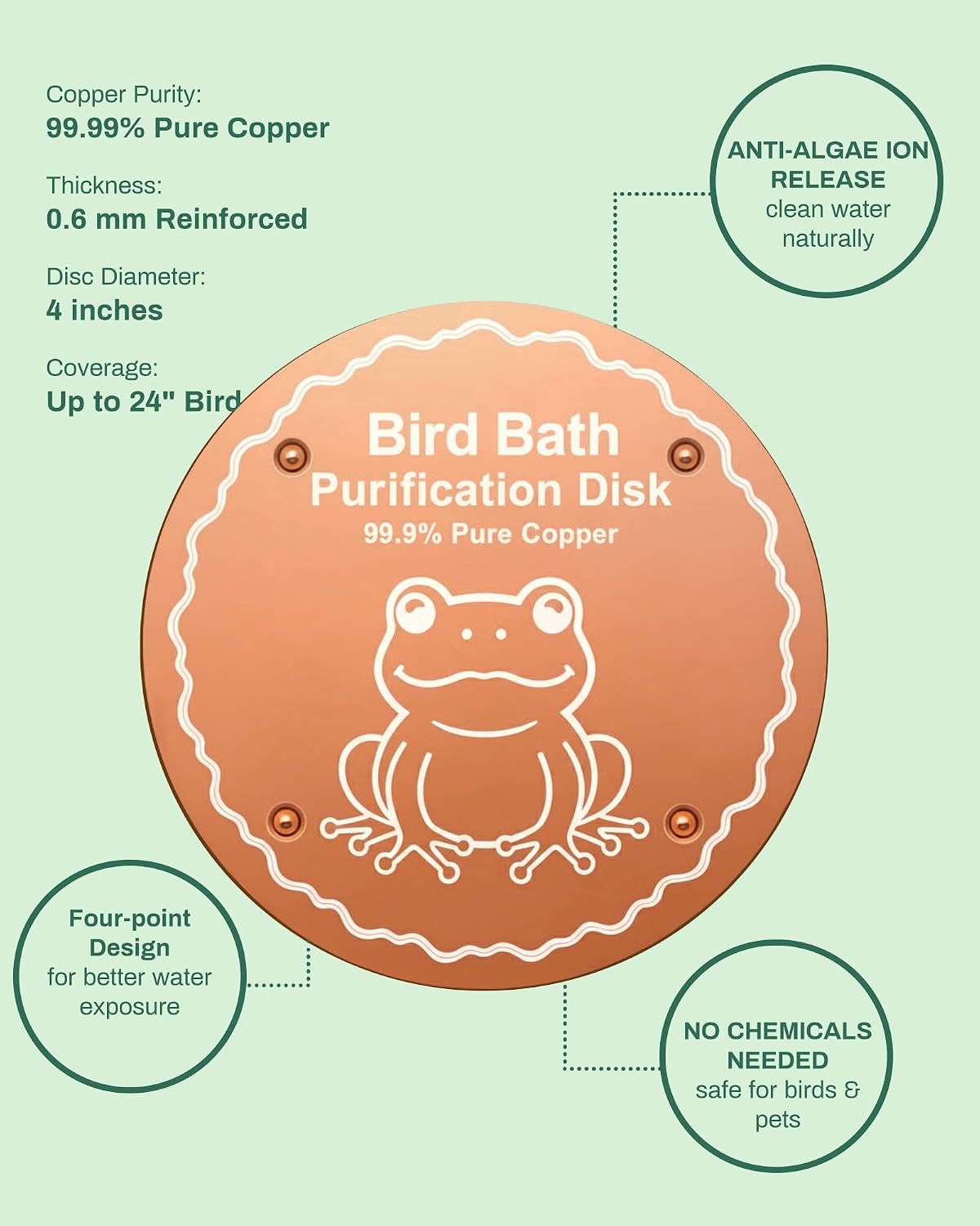 Bird Bath Purification Disk Pure Copper Winter Birdbath Solar Power Heater Deicer Heater Bowl Safe Ground Garden
