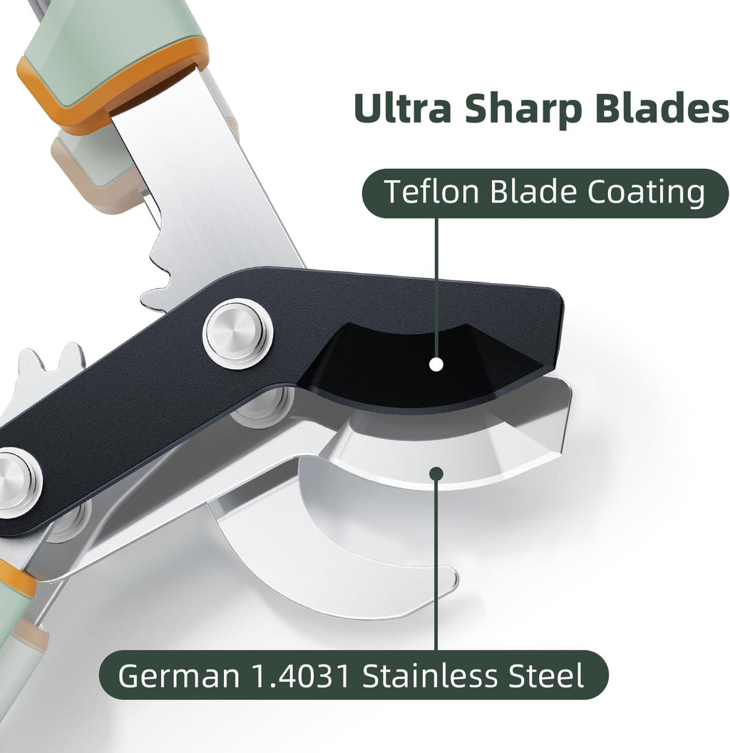 Pruning Shears Loppers Set - Adjustable Bypass Hand Pruner Sharp German Stainless Steel Teflon Coating Garden