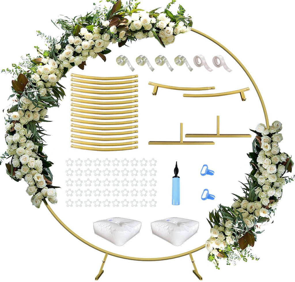 Large Wedding Arch for Ceremony 7 Ft, Circle Arch for Party, Gold