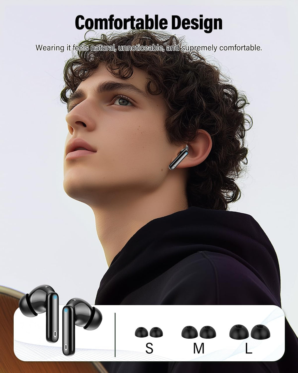 Wireless Earbuds, Bluetooth 5.4 Headphones Bass Stereo, Ear Buds with Noise Cancelling Mic, LED Display in Ear