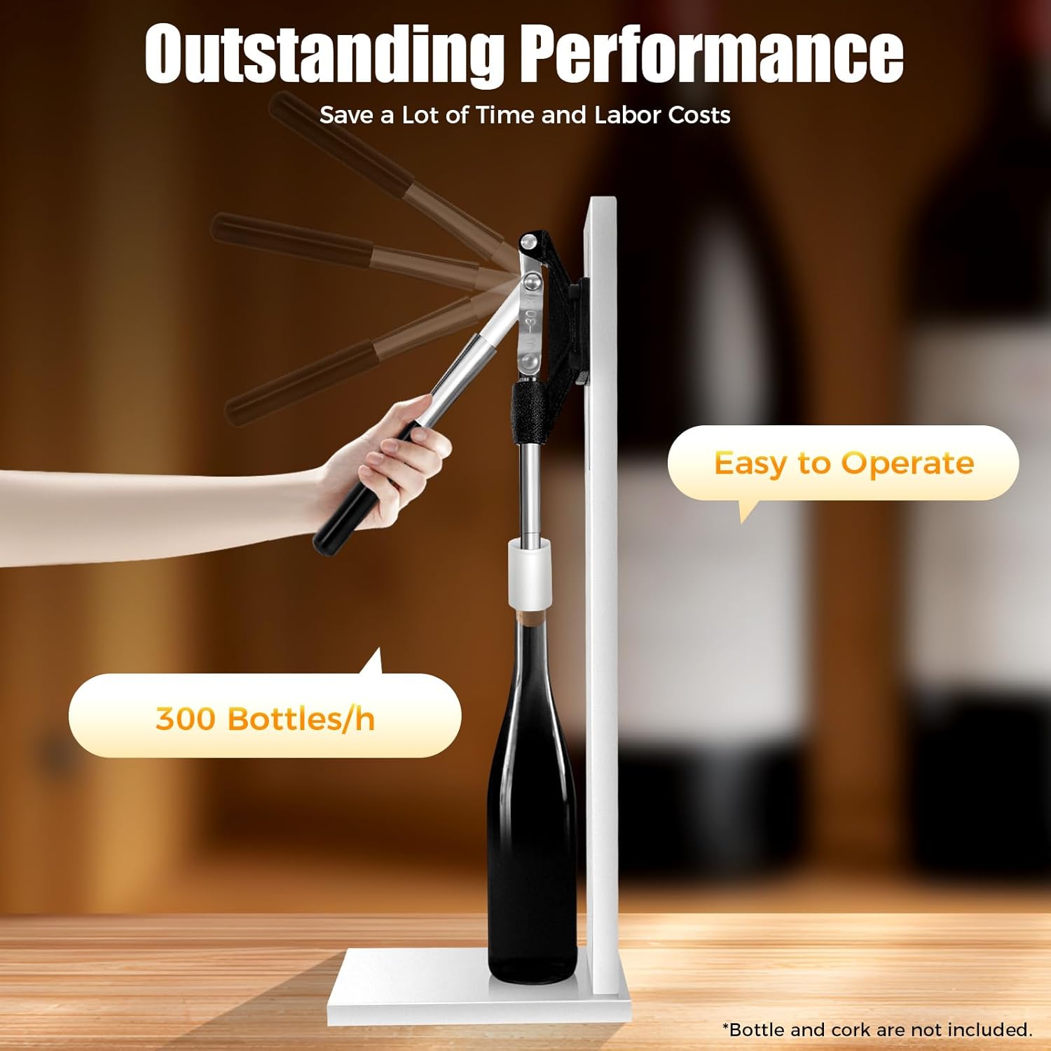 Manual Wine Bottle Corker, Stainless Steel Manual Wine Bottle Corking Machine Inserting Stopper Corking Tool w/ 2 POM