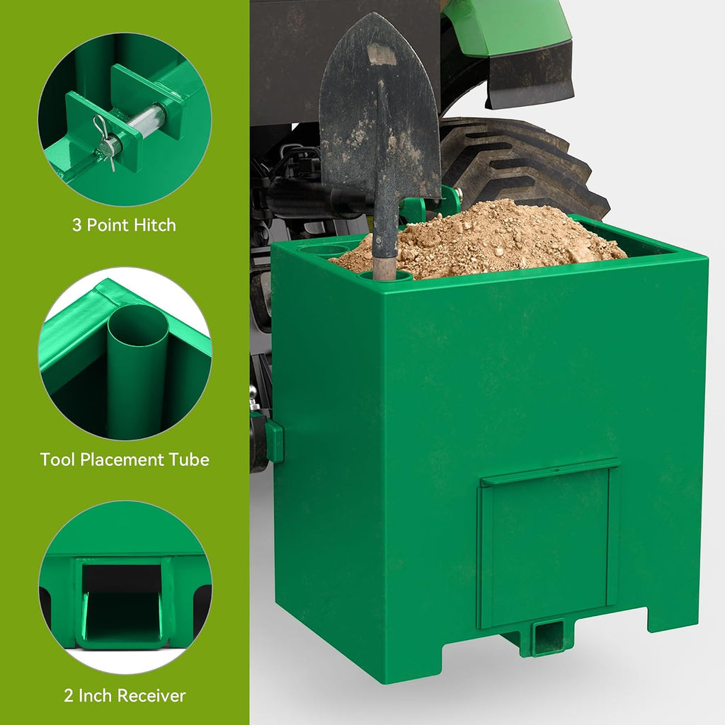 Tractor Ballast Box, 3 Point Hitch Counterweight Box with 2" Receiver, Fits for CAT1 Tractor,800lb Capacity,Green