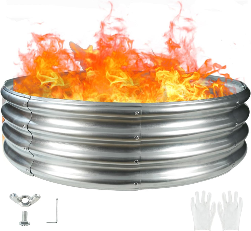 48" Round Galvanized Steel Fire Ring Pit/Raised Garden Bed Kit
