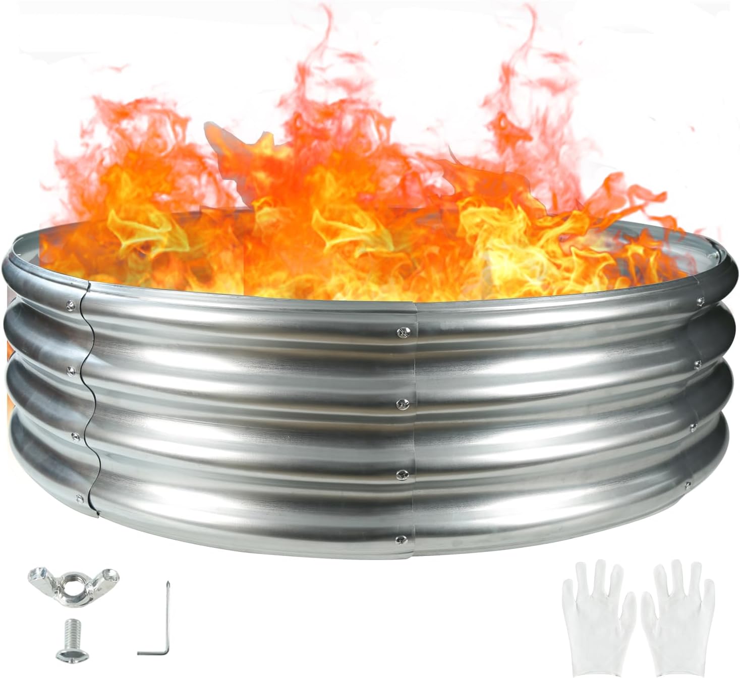 48" Round Galvanized Steel Fire Ring Pit/Raised Garden Bed Kit