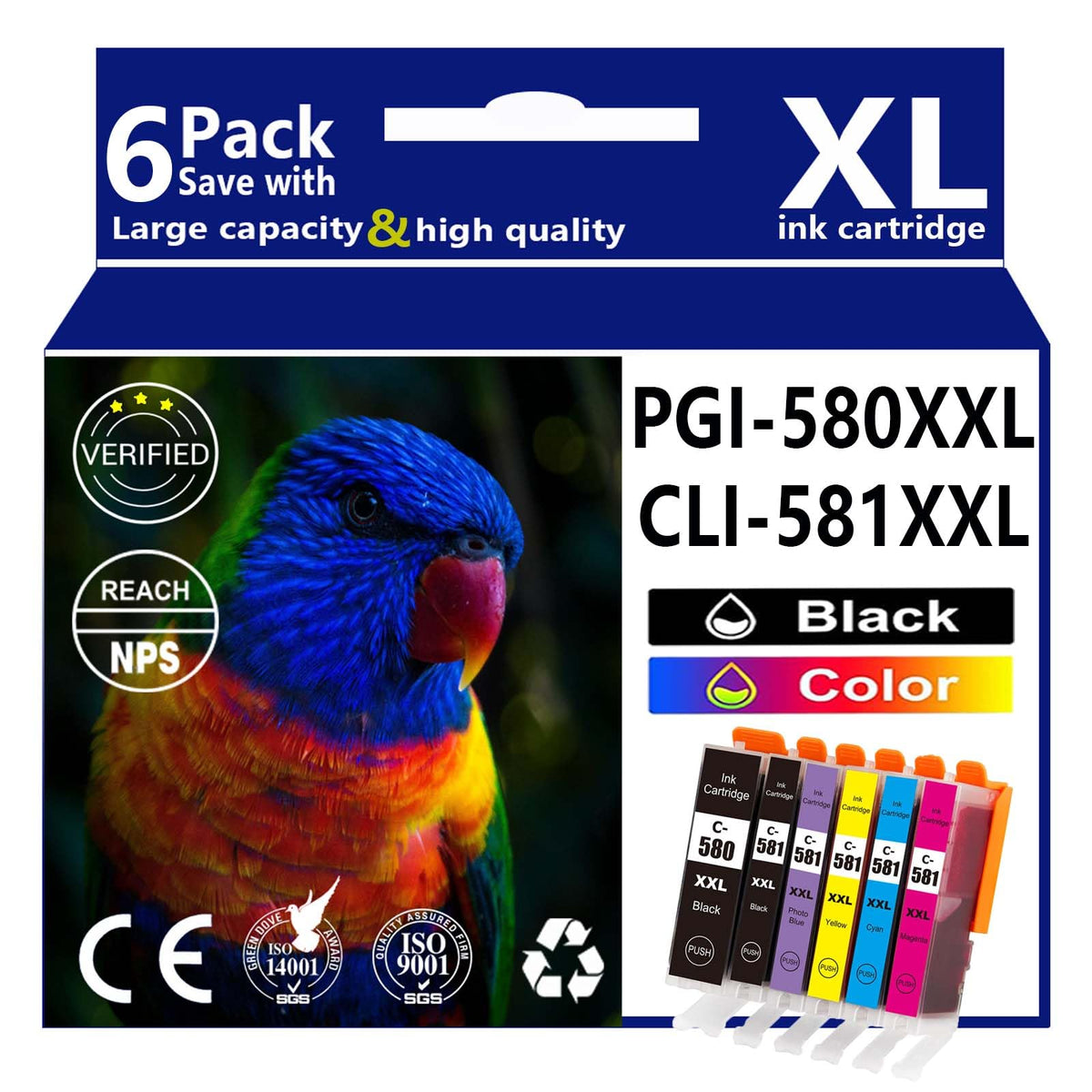 PGI-580XXL CLI-581XXL Ink Cartridges Replacement for Canon PGI-580 CLI-581