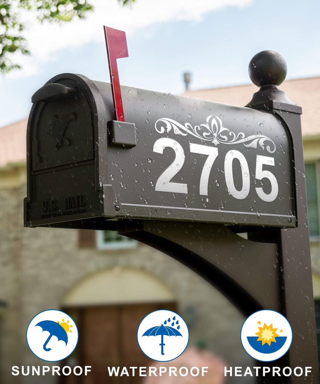 Mailbox Numbers, Reflective Mailbox Numbers for Outside (6 Sets), Waterproof House Numbers for Mailbox, White Number