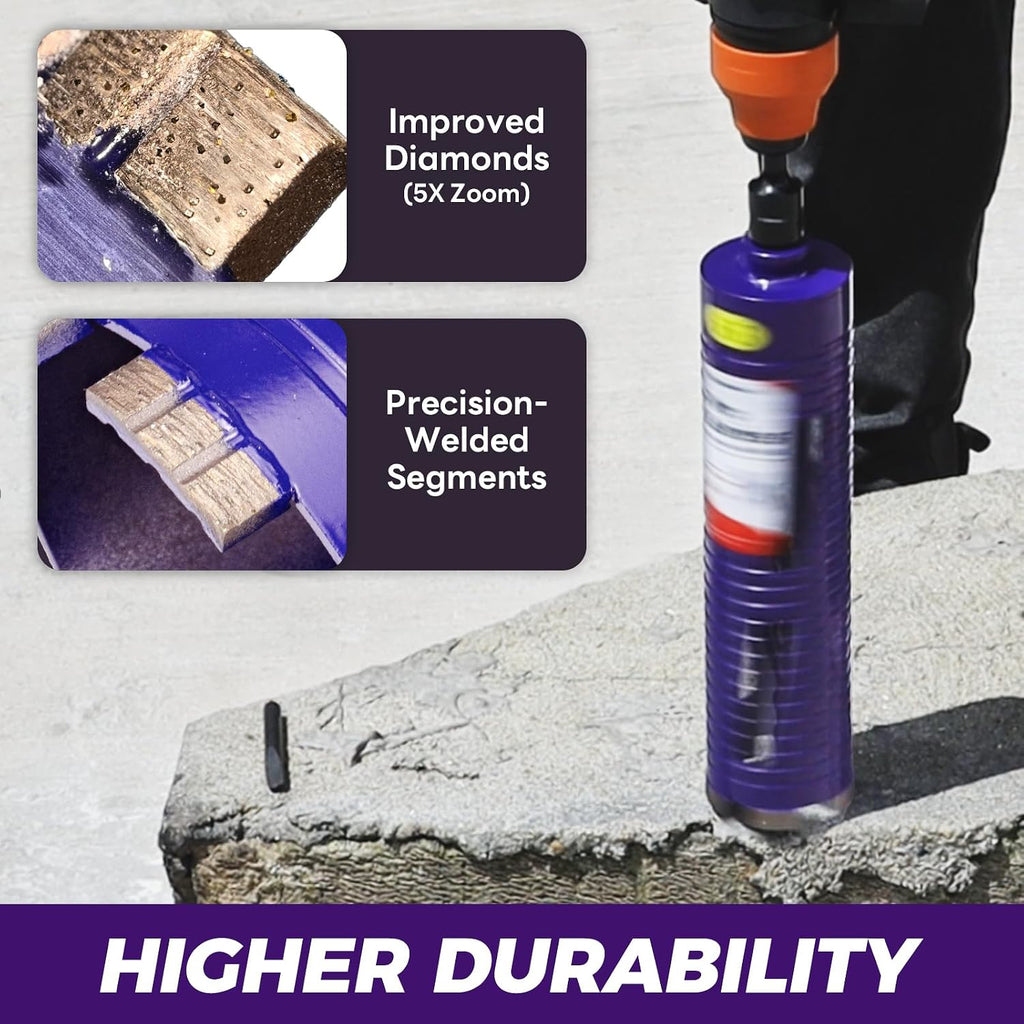 1" Pro Dry Core Drill Bit with Pilot Bit & 3 Adapters (SDS Plus/SDS Max/1/2 Hex), Upgraded-Welded Blade Core Bits for