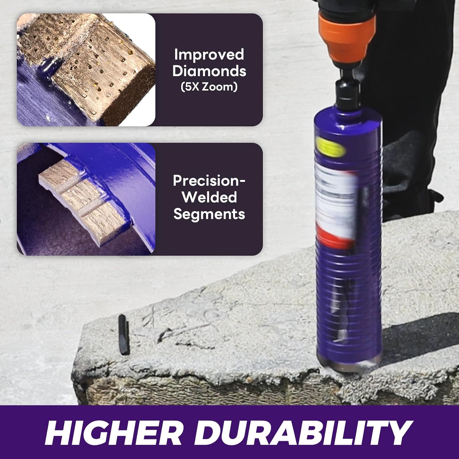1" Pro Dry Core Drill Bit with Pilot Bit & 3 Adapters (SDS Plus/SDS Max/1/2 Hex), Upgraded-Welded Blade Core Bits for