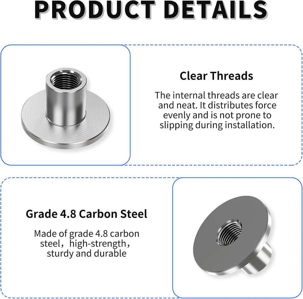 30pcs M6 Round Base T-Nuts, 10mm Height, 17.5mm Flange