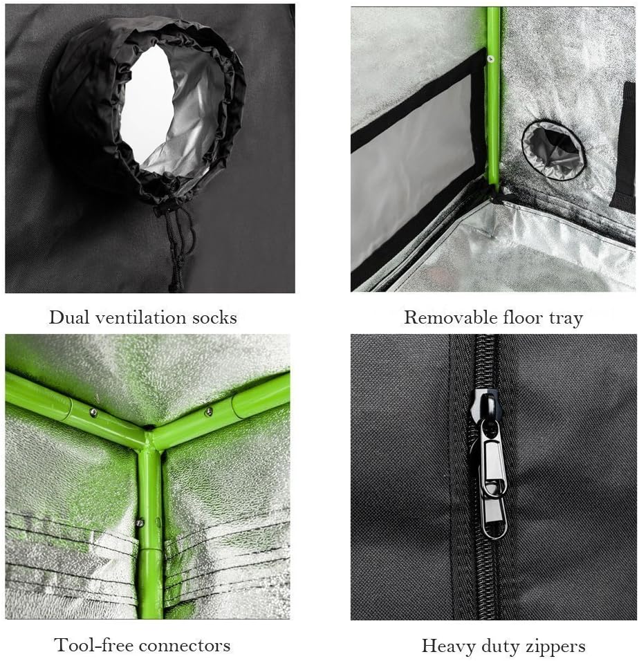 96"x48"x80" Mylar Hydroponic Grow Tent Grow Room with Obeservation Window and Removable Floor Tray for Indoor Plant